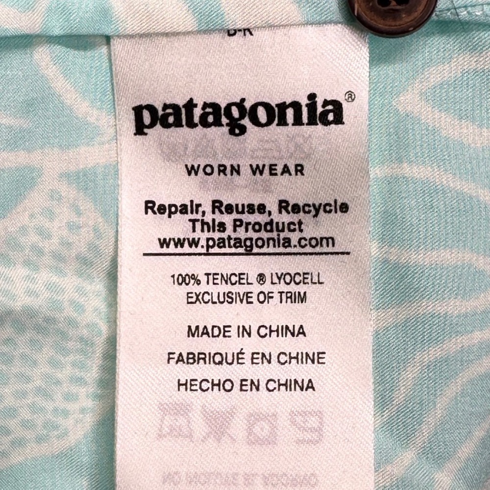 Patagonia Pataloha Shirt 12 Bend Blue Hawaiian Ulu Print Tencel Button Up Travel - Picture 7 of 12